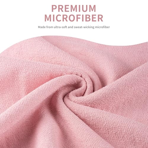 Pink Microfiber Hot Yoga Towel Mat 24x72 Inches Non-Slip Silicone Grip