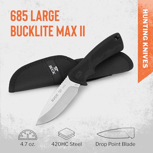 Large BuckLite Max II Hunting Knife - 4 Inch Blade, Full Tang, USA Made