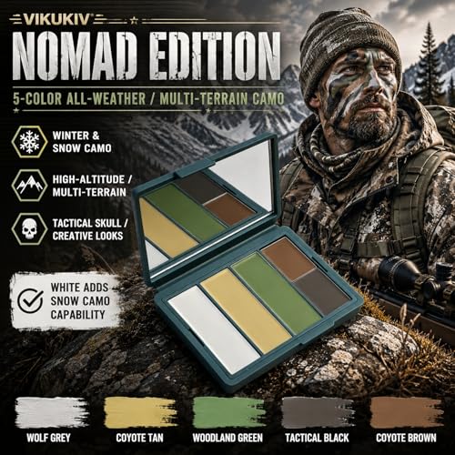 VIKUKIV 5-Color Nomad Edition All-Weather Camo Face Paint Kit for Hunting & Outdoor Camouflage