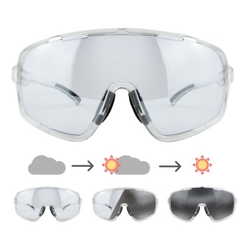 EOC Skytune/Skyshift Color Mirrored Photochromic Transition Sports Sunglasses (Skytune - Transparent Silver (Frame: Silver))