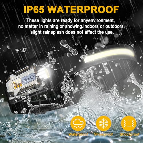 Head Lamp Led Rechargeable, 230¡Æ Wide Beam Sensing COB Headlamp Flashlight Detachable, 9 Light Modes, Hard Hat Lamp, IP65 Waterproof 400 Lumens for Camping, Hiking, Fishing, Working, Gift (Black)