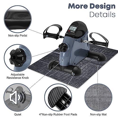 Gray Mini Exercise Bike for Under Desk Pedal Exerciser with LCD Screen