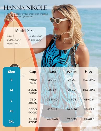 Women’s Tankini Swimsuit Set with Athletic Pockets - Blue Ripples, XL
