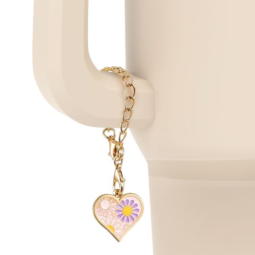 Emibele Heart Charm for Stanley Cup, Flower Handle Charm Stanley Cup Accessories, Personalized Name ID Water Bottle Charm Accessories for Stanley Cup Tumbler Yeti Identification, 2 Pack