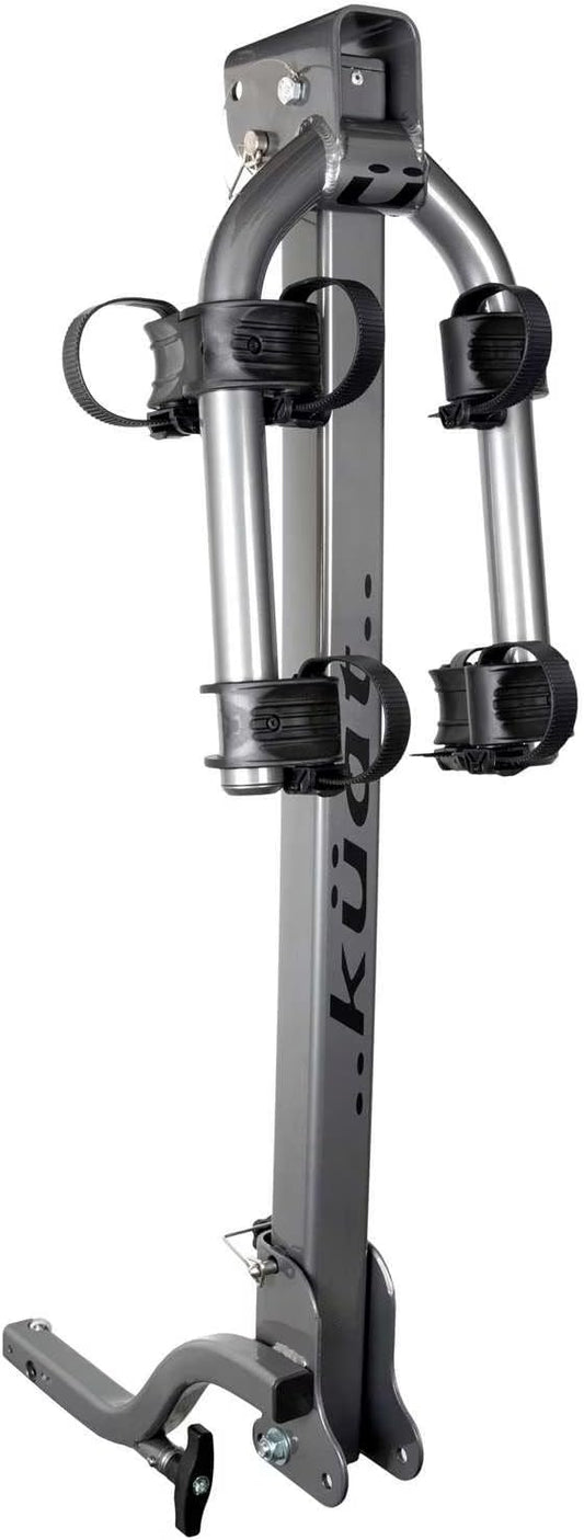 KUAT Beta Hitch-Mounted Bike Rack | Hanging-Style Durable Lightweight Aluminum Powder Coated Folding Tilting-Down Gray Bicycle Car Truck Transportation Hauling Rack | 2 Bike Capacity
