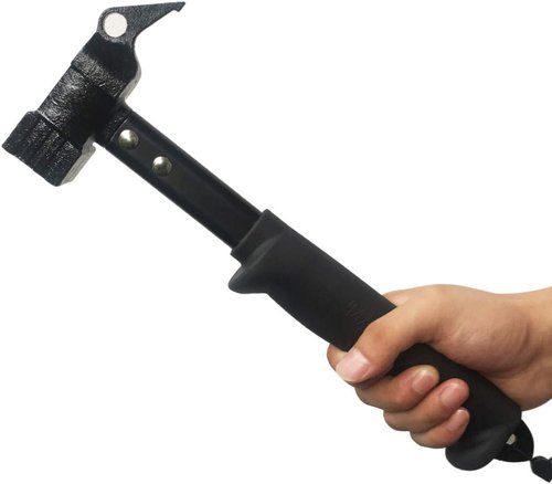 Camping Hammer Heavy Duty with Tent Stake Remover, 12.6" Steel Tent Hammer - Rubber Covered Handle Tent Mallet with Holding Strap (Black)