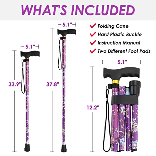 Adjustable Purple Walking Cane for Men & Women - Folding 5-Level Support
