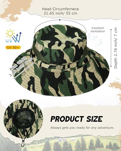 Kids Sun Hat 3 Pack - Camo Bucket & Boonie Hats with UV Sun Protection for Summer Outdoor Activities