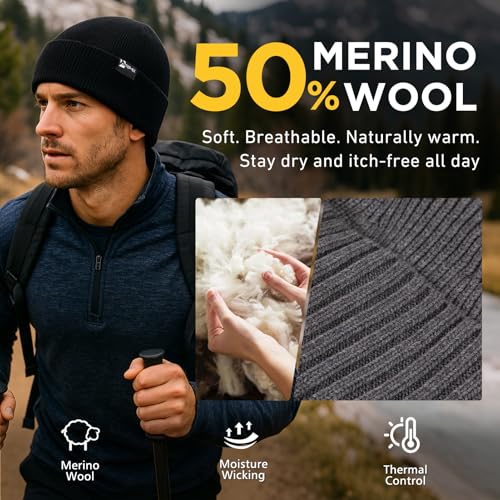 TOP-EX DryKnit¢â Waterproof Merino Wool M/L XL/XXL Fleece Lined Beanie,Warm Cold Weather Winter Hat Men&Women