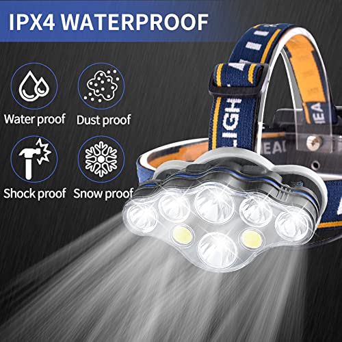 Rechargeable Headlamp 8 LED 18000 Lumens Waterproof Headlight with Red Lights - Yellow / 1