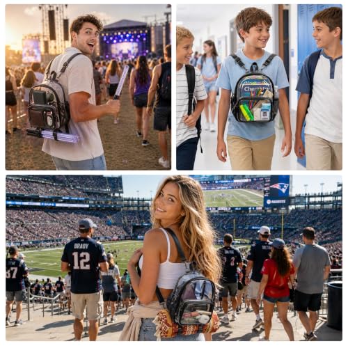 Mini Clear Stadium Backpack with Fan Holder - Small Anti-Theft Transparent Bag for Concerts & Festivals