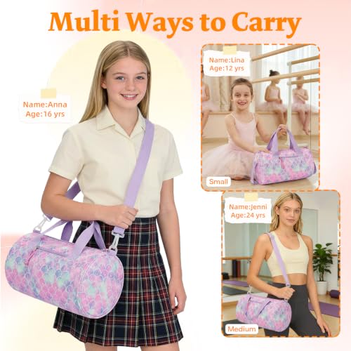 Girls Dance Bag 14 Inch Mermaid Scale Duffle for Ballet Gym & Travel