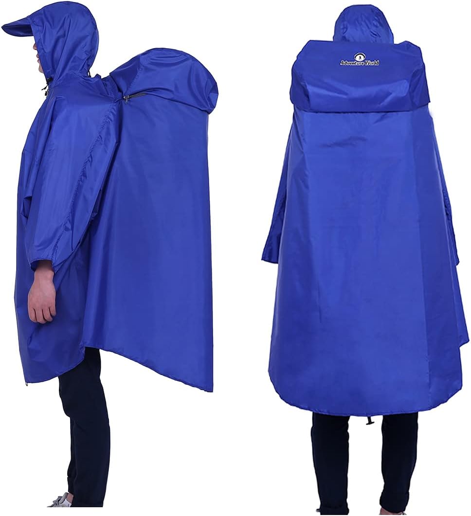 Adventure World Globotrekker Backpack Poncho Lightweight Waterproof Rain Poncho for Hiking, Camping, Travel & Outdoor Use