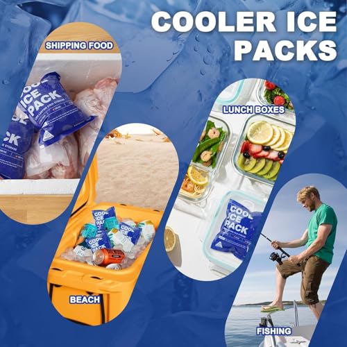 Food Ice Packs for Coolers, 24H Cooling Leakproof | Frozen Food Shipping & Lunch Boxes Reusable Cold Packs | Slim Long-Lasting Gel Freezer Packs Coolers Accessories for Beach, Travel, Camping