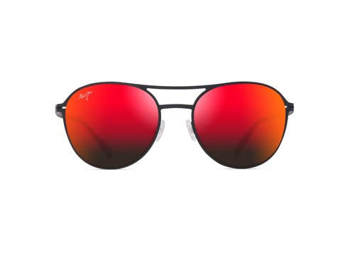 Maui Jim Half Moon Round Sunglasses, Matte Black/Hawaii Lava Polarized, Medium