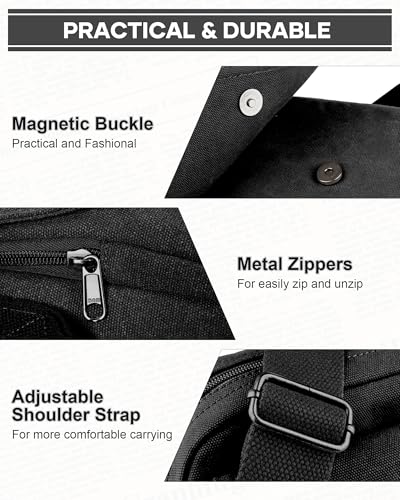 WISEPACK Small Crossbody Bag for Men - Vintage Canvas Messenger Bag A4-845 Black