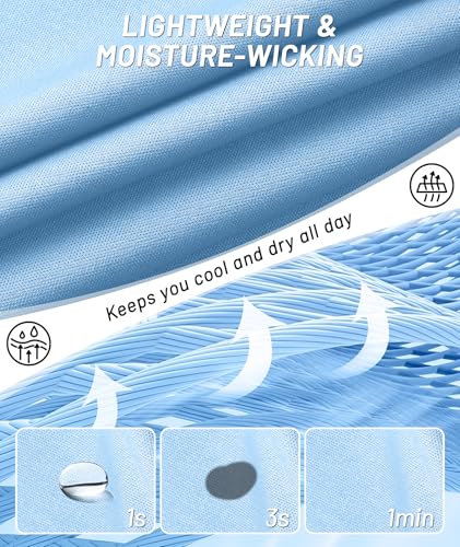 Men's Long Sleeve Sun Protection Base Layer Shirts - 7 Pack Light Blue & Dark Blue