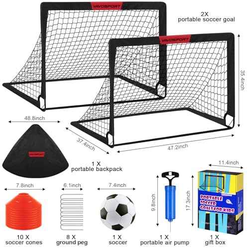 Kids Soccer Goals for Backyard Set - 2 of 4' x 3' Portable Soccer Goal Training Equipment, Pop Up Toddler Soccer Net with Soccer Ball, Soccer Set for Kids Youth Outdoor Games, Sports