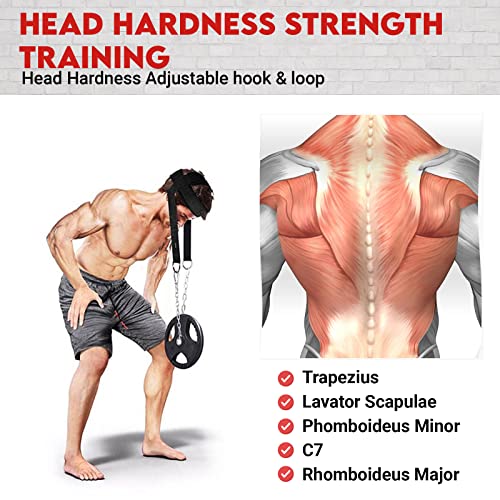 Neck Harness for Weight Lifting and Neck Strength Training - Adjustable Nylon Straps, Metal Chain