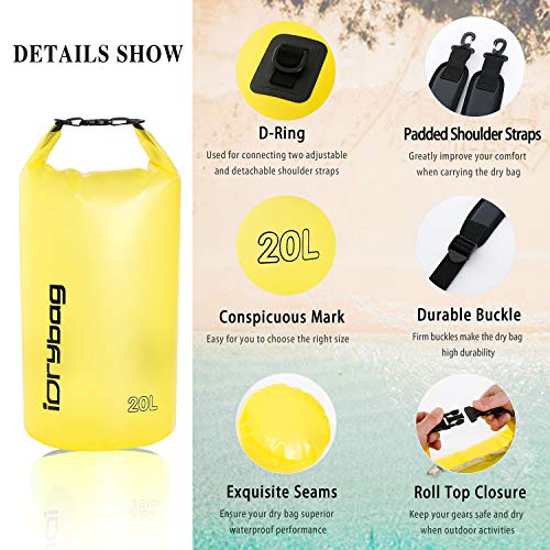 IDRYBAG 2L Waterproof Dry Bag - Yellow Small Dry Sack for Kayaking