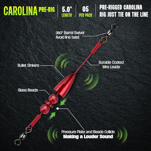 Pre-Rigged Carolina Rig with Beads & Swivels - Saltwater & Freshwater Fishing - Blood / 3/16oz