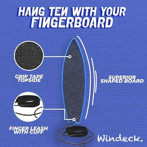 Finger Surfboard ? Blue Bomber Mini Hand Surf Toy with Grip Tape & Leash | Finger Board for Kids, Skaters & Surfers | Air Surf Tricks Behind Car Window | Pocket-Size Road Trip Gift Toy