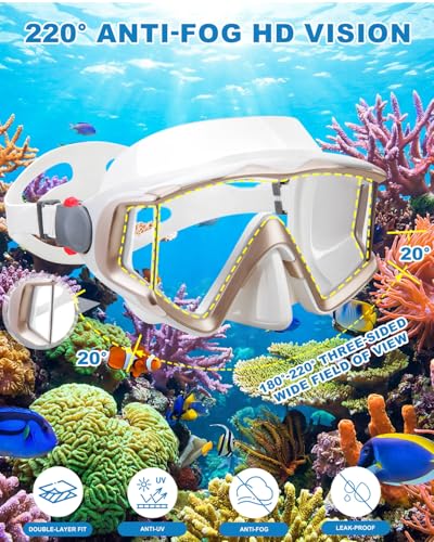 Anti-Fog Diving Mask with 180° Wide View for Adults - White-Blue Lenses