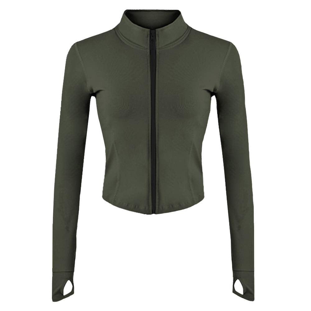 Lviefent Womens Lightweight Full Zip Running Track Jacket Workout Slim Fit Yoga Sportwear with Thumb Holes (Army Green, X-Small)