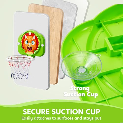 SYNCFUN Dinosaur Mini Basketball Hoop LED Scoring Toy for Kids, Adjustable & Space-Saving Indoor Play, Over 18 Months