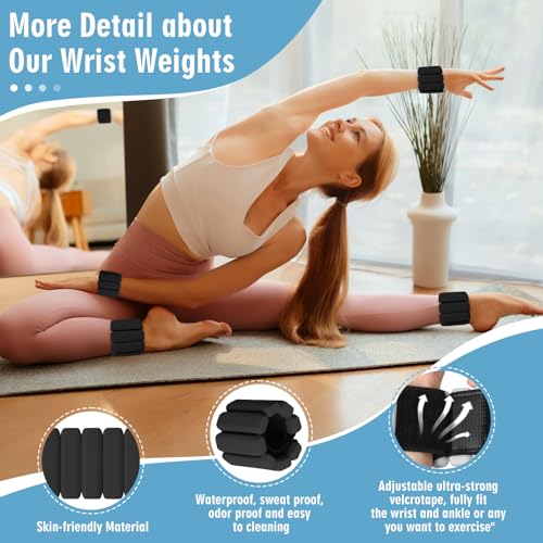 Wrist Weights Set of 2 for Women & Men - Adjustable Silicone Ankle & Wrist Weights, Black