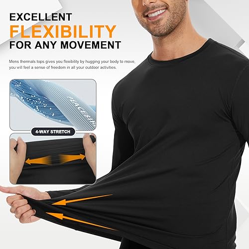 Men's Thermal Long Sleeve Undershirt Base Layer - Black, Medium