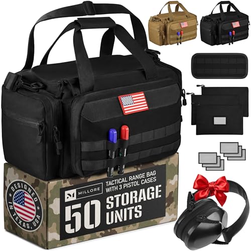 Tactical Gun Range Bag with Pistol Cases, MOLLE Organizer & Ear Protection