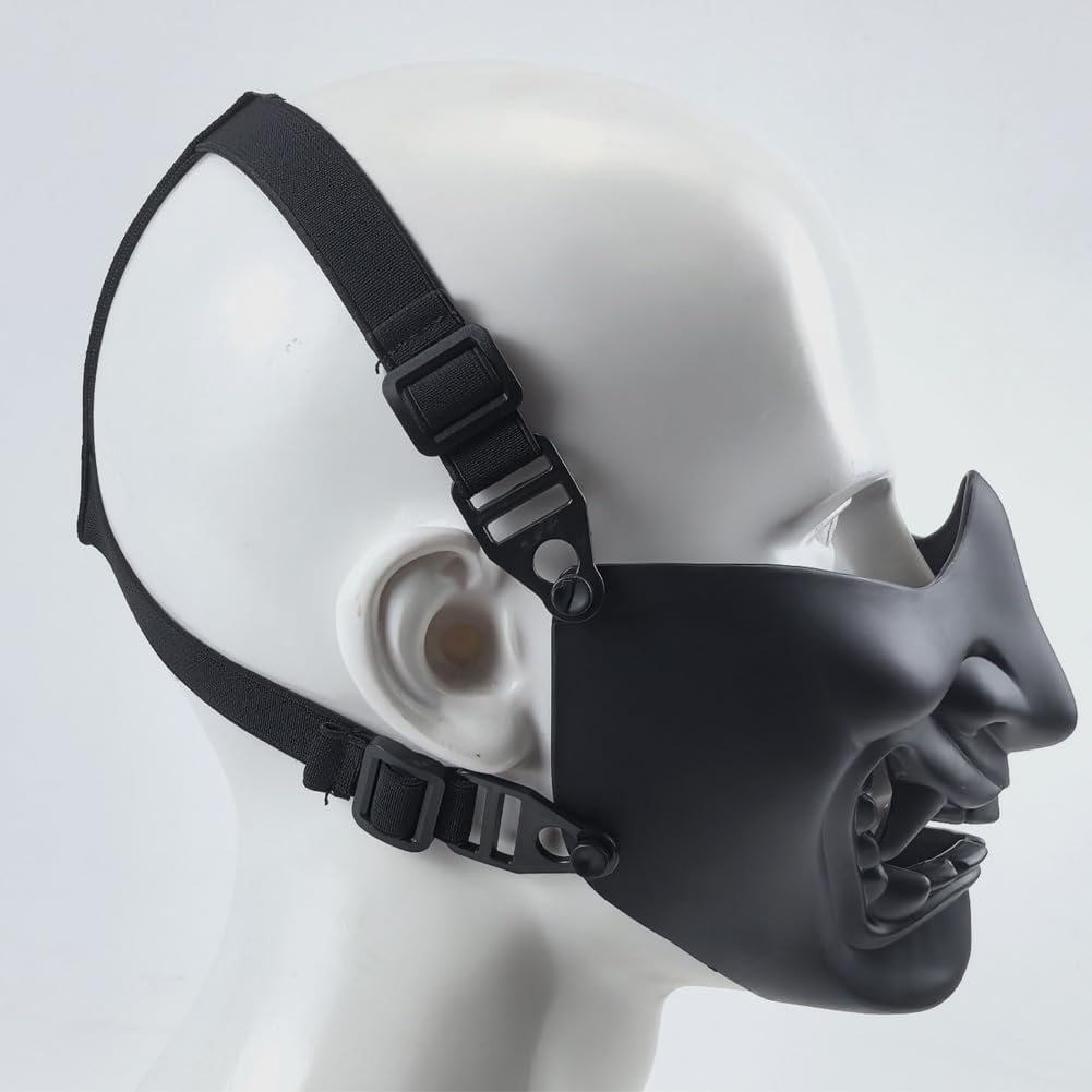 ATAIRSOFT Halloween Costume Cosplay BB Gun Evil Demon Monster Kabuki Samurai Hannya Oni Half Cover Airsoft and Prop Mask