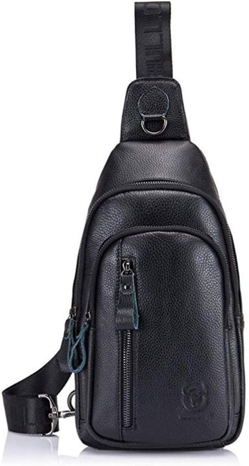 Hebetag Leather Sling Bag Crossbody Backpack for Men Women Casual Shoulder Chest Bags Day Pack Daypack Pouch Pocket Black
