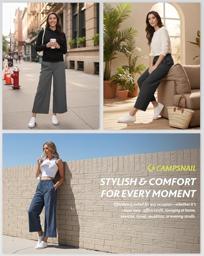 Casual Wide Leg Capri Pants Women - 25 Inch Dark Navy Small - Summer Yoga & Travel