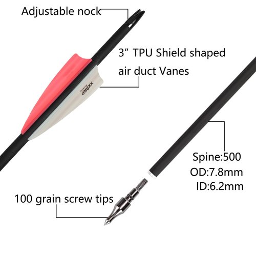 XXRRP ARCHERY 30Inch Carbon Arrows Archery Targeting Practice Hunting Carbon Arrows for Compound Bow Recurve Bow with Removable Tips(Pack of 12) (White&Pink)