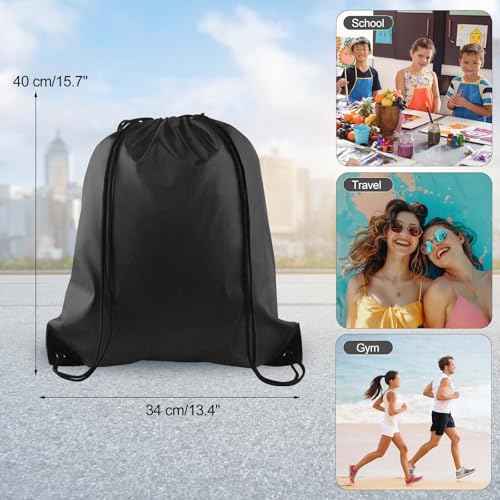 PLULON 2Pcs Drawstring Bags Bulk Black Drawstring Backpack String Backpack Cinch Sack Sport Gym Backpack Bags for Yoga Traveling Outdoor Sports