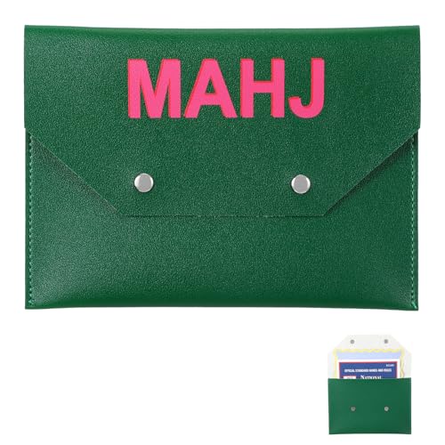 Leather Mahjong Card Holder Gift - Dark Green, 8x6 Inch Solid Color