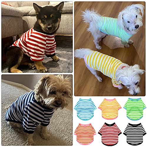 Pet Cotton Striped Dog T-Shirt - Light Color, Medium Size, 6 Pack