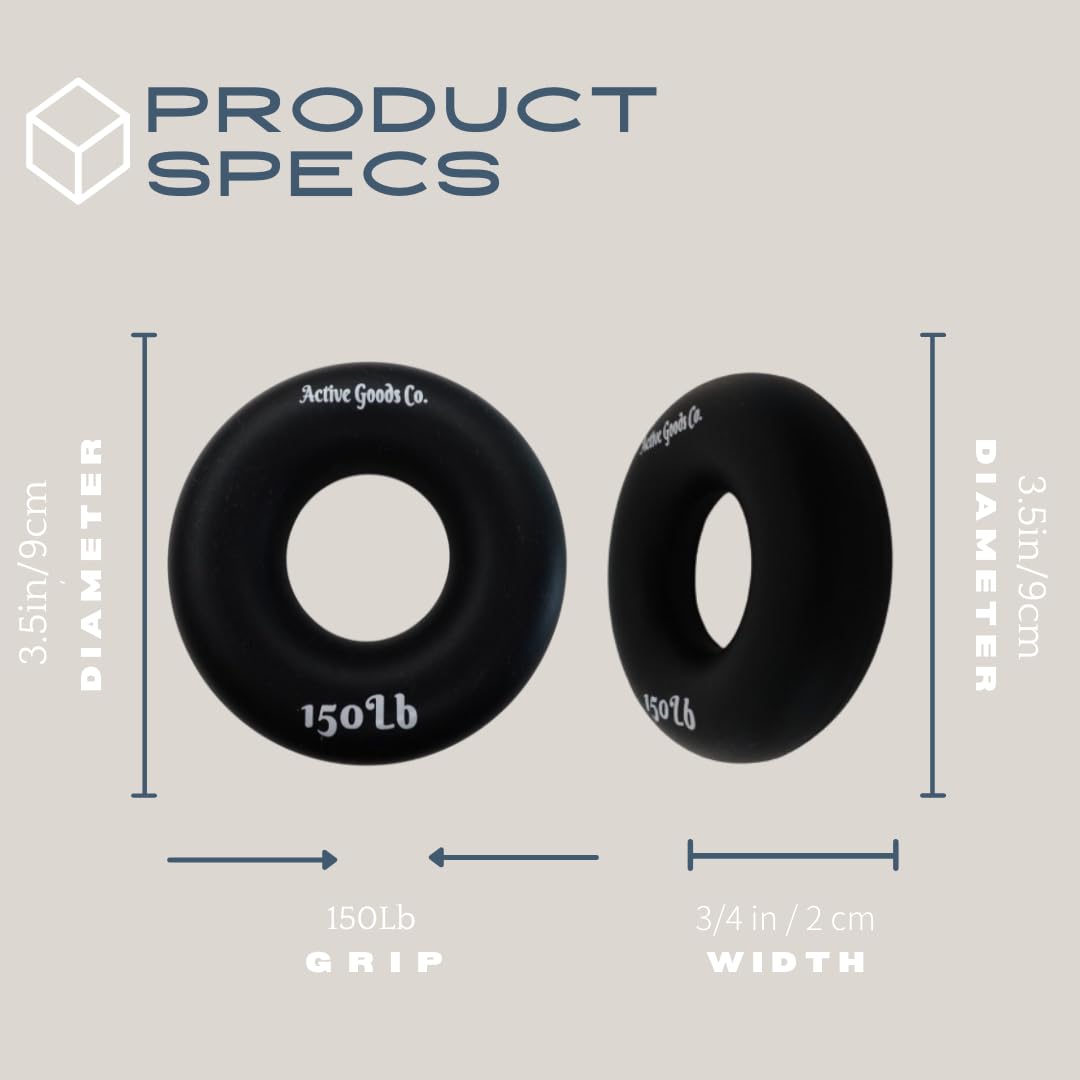 ActiveGoodsCo Hand & Forearm Exerciser - Single ring or Set, Resistance 10-120Lb, Diameter 2.5-3,5in. Visit to see more options (Single 150Lb-3.5in Black)