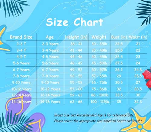 Girls Leopard One Piece Swimsuit with Skirt – Light Blue Mermaid, 12-14 Years