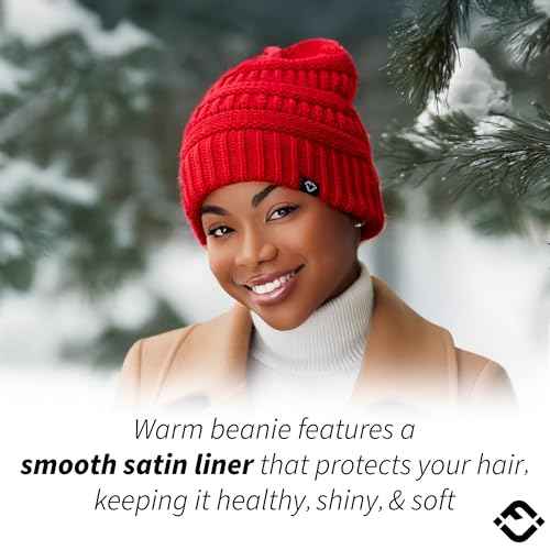 Funky Junque Satin Lined Beanie ? Women¡¯s Slouchy Cable Knit Winter Hat, Silky Interior Skull Cap, Oversized Warm Beanies