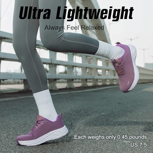 Wide Toe Box Women's Athletic Sneakers - Purple, 8-8.5 Wide Arch Support Non-Slip Walking Shoes for Diabetic Plantar Fasciitis