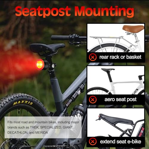 Cruxer Ultra Bright Bike Tail Light 200 Lumen Compact Bicycle Rear Light, USB-C Rechargeable, Smart Brake Sensing up to 300 Lumen, 8 Light Intensity Levels, 4 Lighting Modes, IP66 Waterproof