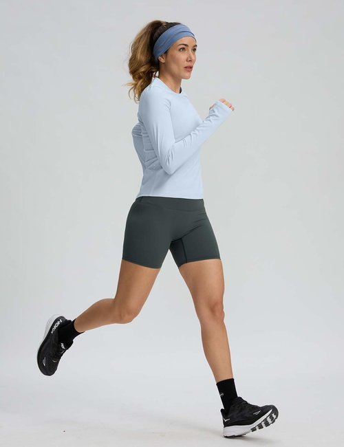 Long Sleeve Workout Tops for Women Lightweight Running Shirts Quick Dry Athletic Shirts Active Exercise Light Blue M