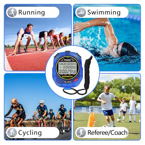 Blue Sports Stopwatch Timer with 10 Lap Memory - Digital Split & Countdown