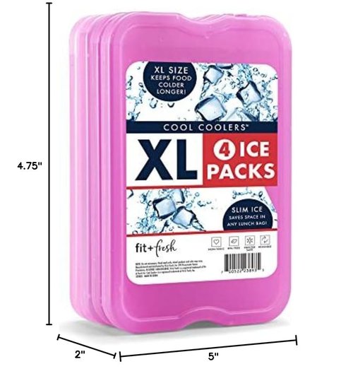 Cool Coolers by Fit & Fresh XL Slim Ice Packs (4 Pack) and Slim Ice Packs (4 Pack), Quick Freeze Space Saving Reusable for Lunch Boxes or Coolers