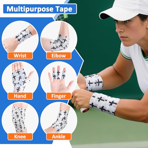 8PCS Christian Athletic Tape Faith Cross Wrist Tape, 2in x 15ft Elastic &Self-adhering, Halloween Church Jesus Religious Sports Wrap, Latex-Free Non Woven Self Adhesive Bandage for Soccer Baseball