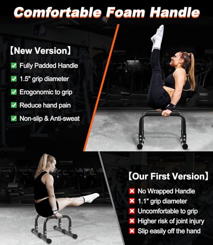 Black 12-Inch Parallettes Push Up Bars for Home Gym & Calisthenics