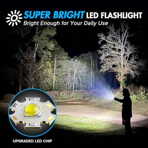 WdtPro LED Flashlight High Lumens SR2000 Pro, 2 Pack Brighter Tactical Flashlights with 5 Modes & Zoomable, Powerful Mini Flash Light for Emergency, Camping, Hiking (Grey)